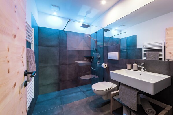 Hair dryer, towels, soap, toilet paper - Alpe di Siusi vacation apartment with a dream panorama of the Dolomites (Villanders)