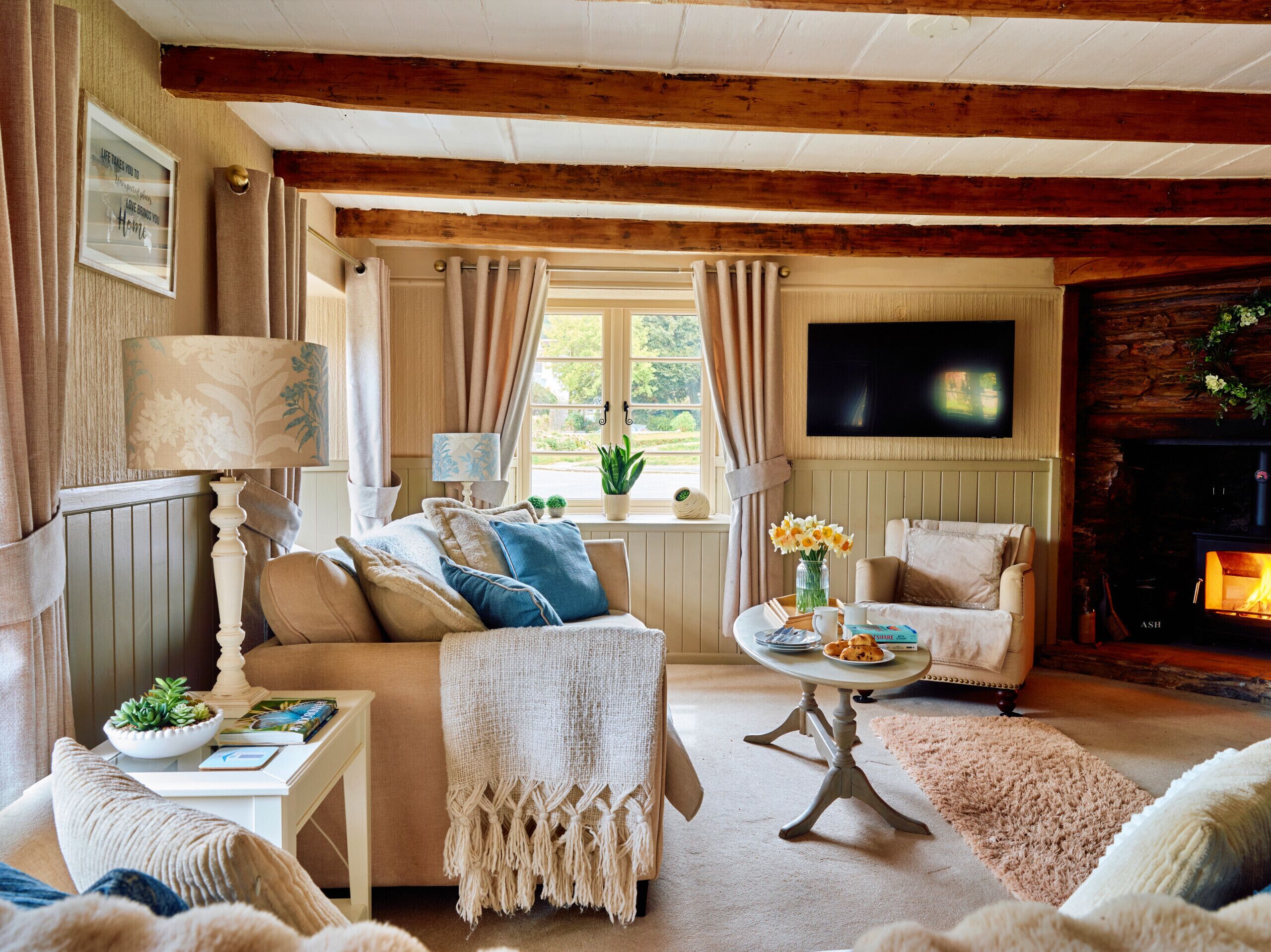 TV, fireplace