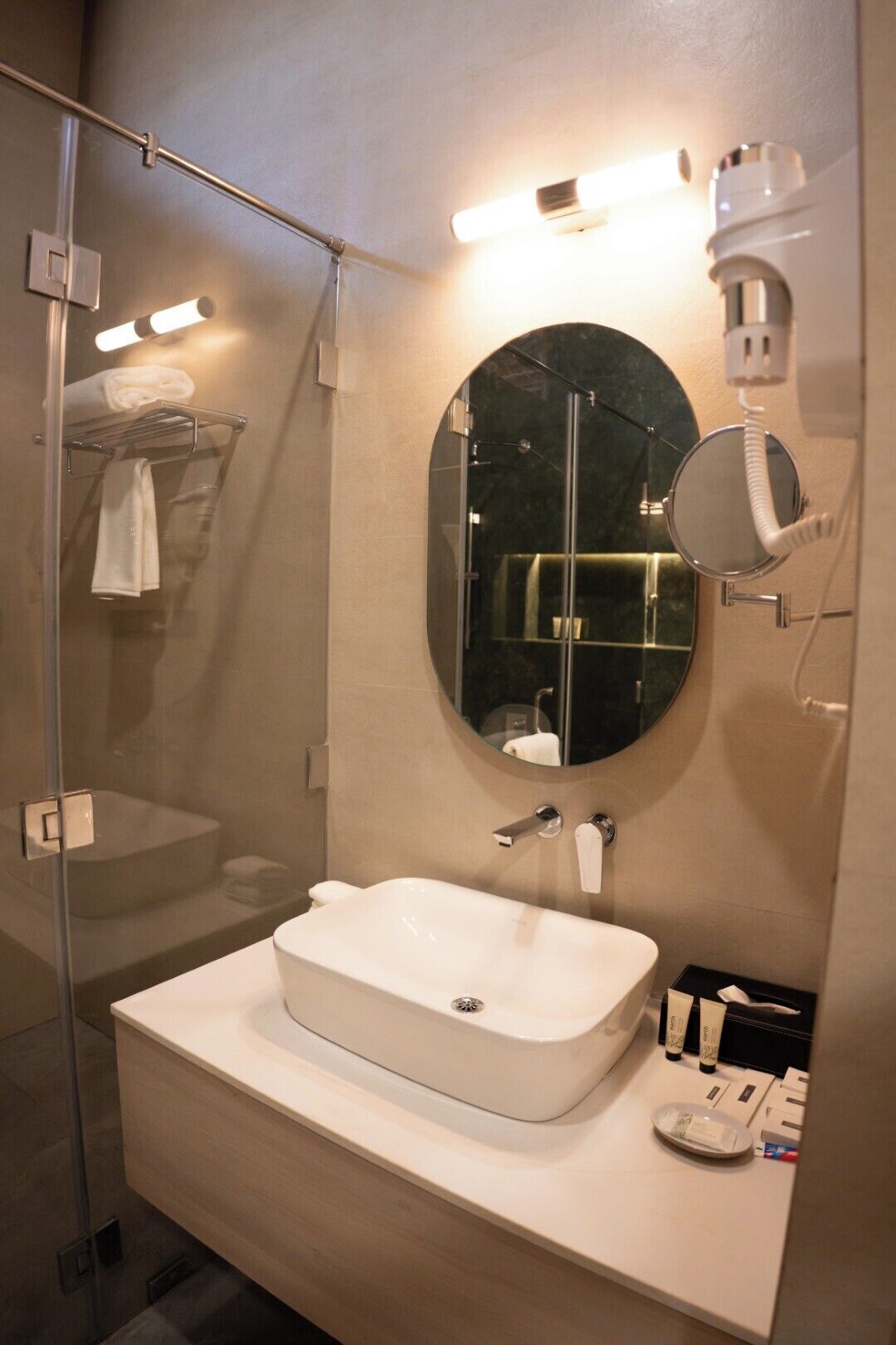 Free toiletries, hair dryer, slippers, towels