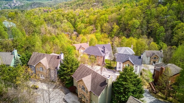 A residential area with houses surrounded by lush greenery and mountains in the background. - Amazing Gatlinburg Views - Briarcliff Subdivision, Hot Tub, Game Room, Sleeps 8 (Gatlinburg)