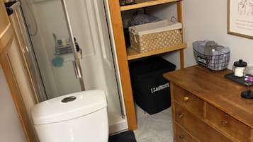 Shower, towels, toilet paper