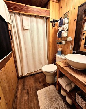 Hair dryer, towels, soap, shampoo - Romantic Creekside Cabin Retreat with Hot Tub, Fire Pit and Peaceful Forest Views in Sautee Nacoochee, Georgia (Sautee Nacoochee)