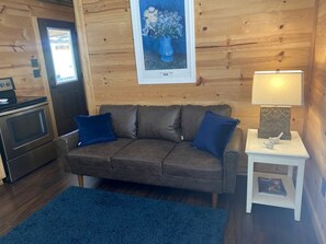 TV, fireplace - Rustic Dog-Friendly Cabin with Private Deck and Hot-Tub in Texas (Wimberley)