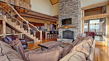 TV, fireplace, DVD player, foosball