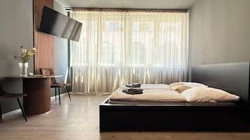 Blackout curtains, iron/ironing board, free WiFi, bed sheets