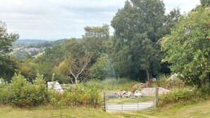 A grassy field with various wildflowers and a metal gate in the background. - Barn Sleeps 4 With Enclosed Garden (Mold)
