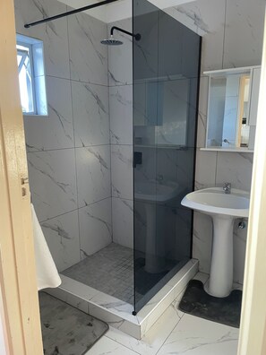 Douche, sèche-cheveux, serviettes fournies, papier toilette