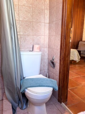 Secadora de cabello, toallas, jabón, papel de baño 