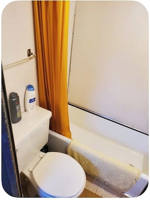 Douche, séchoir à cheveux, serviettes fournies, savon