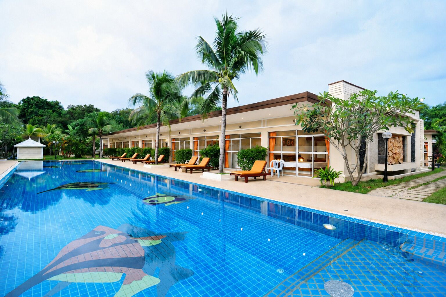 2 outdoor pools, open 8:00 AM to 10:00 PM, pool umbrellas, sun loungers