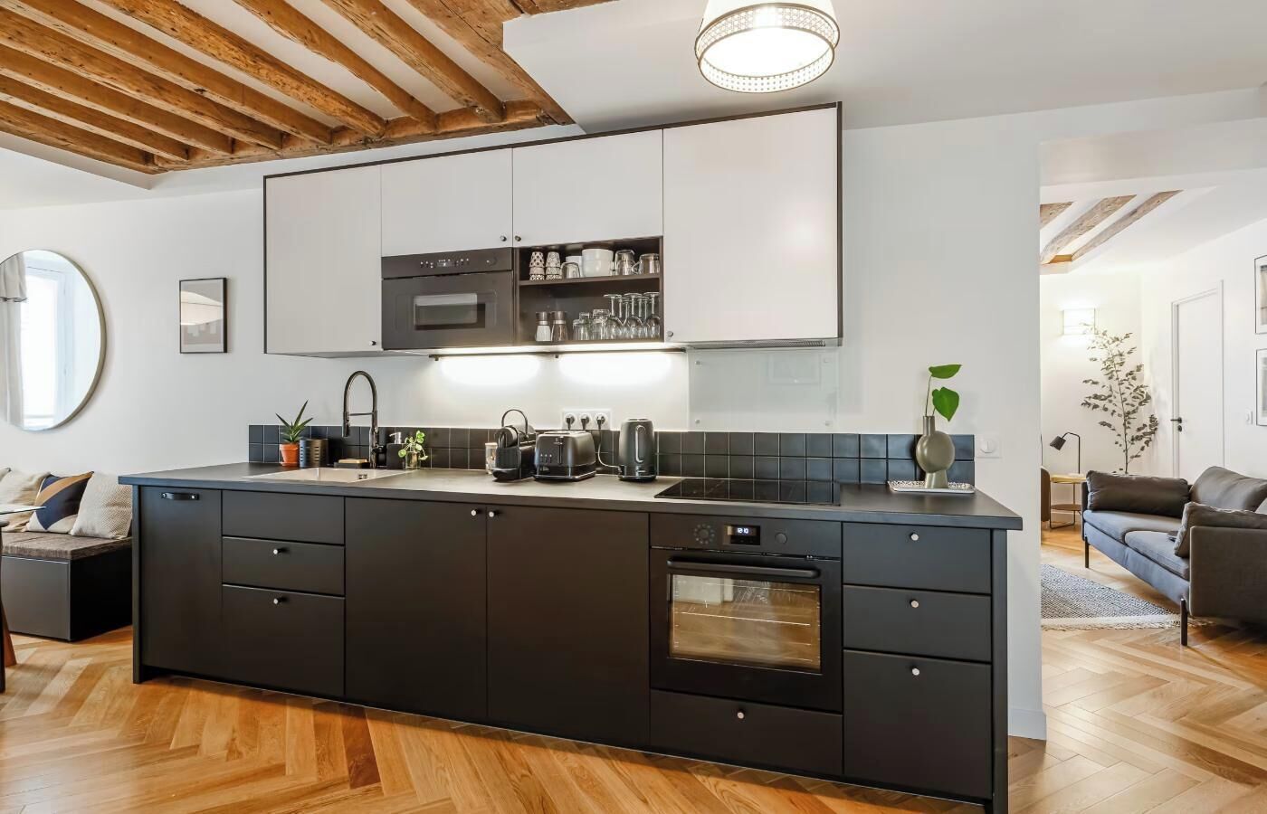 Fridge, microwave, oven, dishwasher