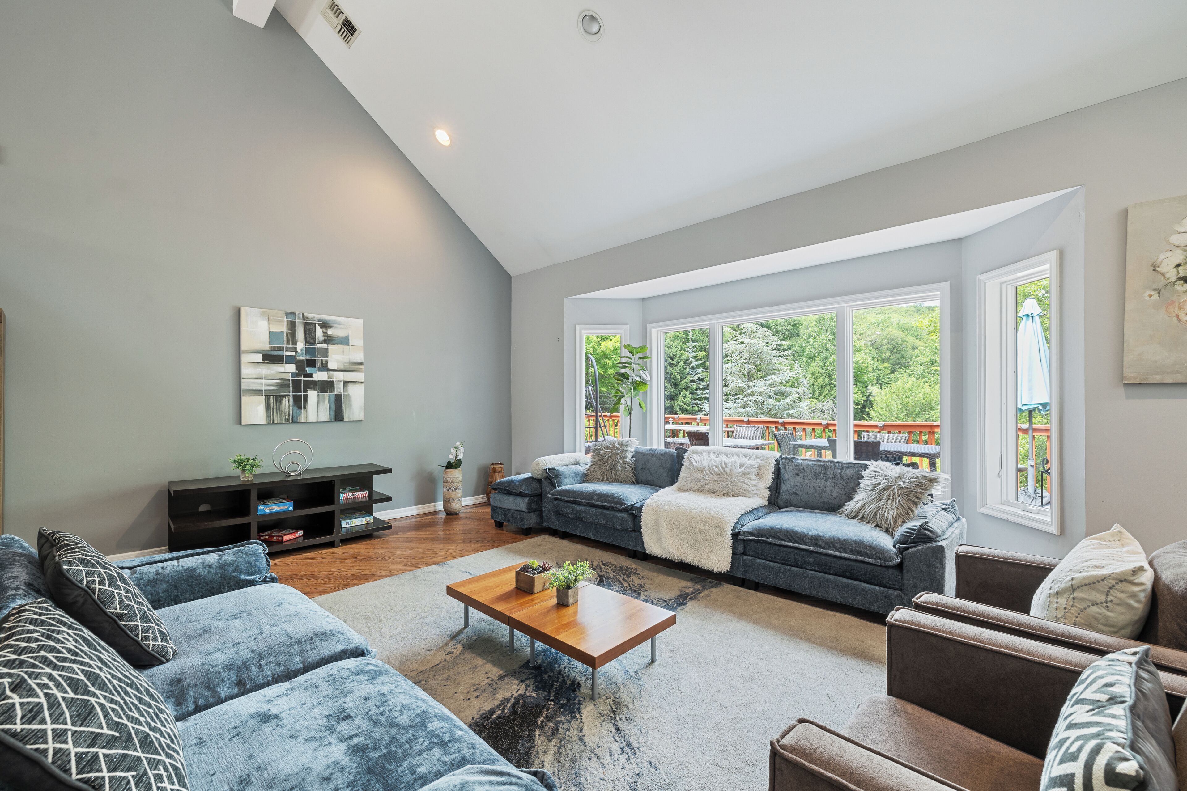 Smart TV, fireplace, table tennis, books