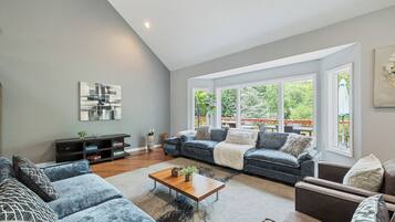 Smart TV, fireplace, table tennis, books