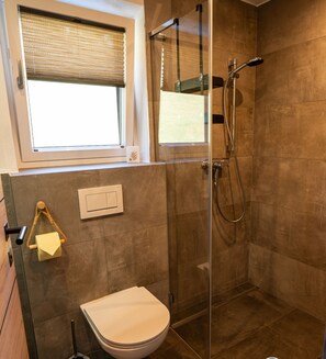 Dusche, Haartrockner, Handtücher, Seife