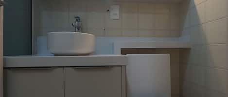 Ducha, secador de pelo, toallas y papel higiénico