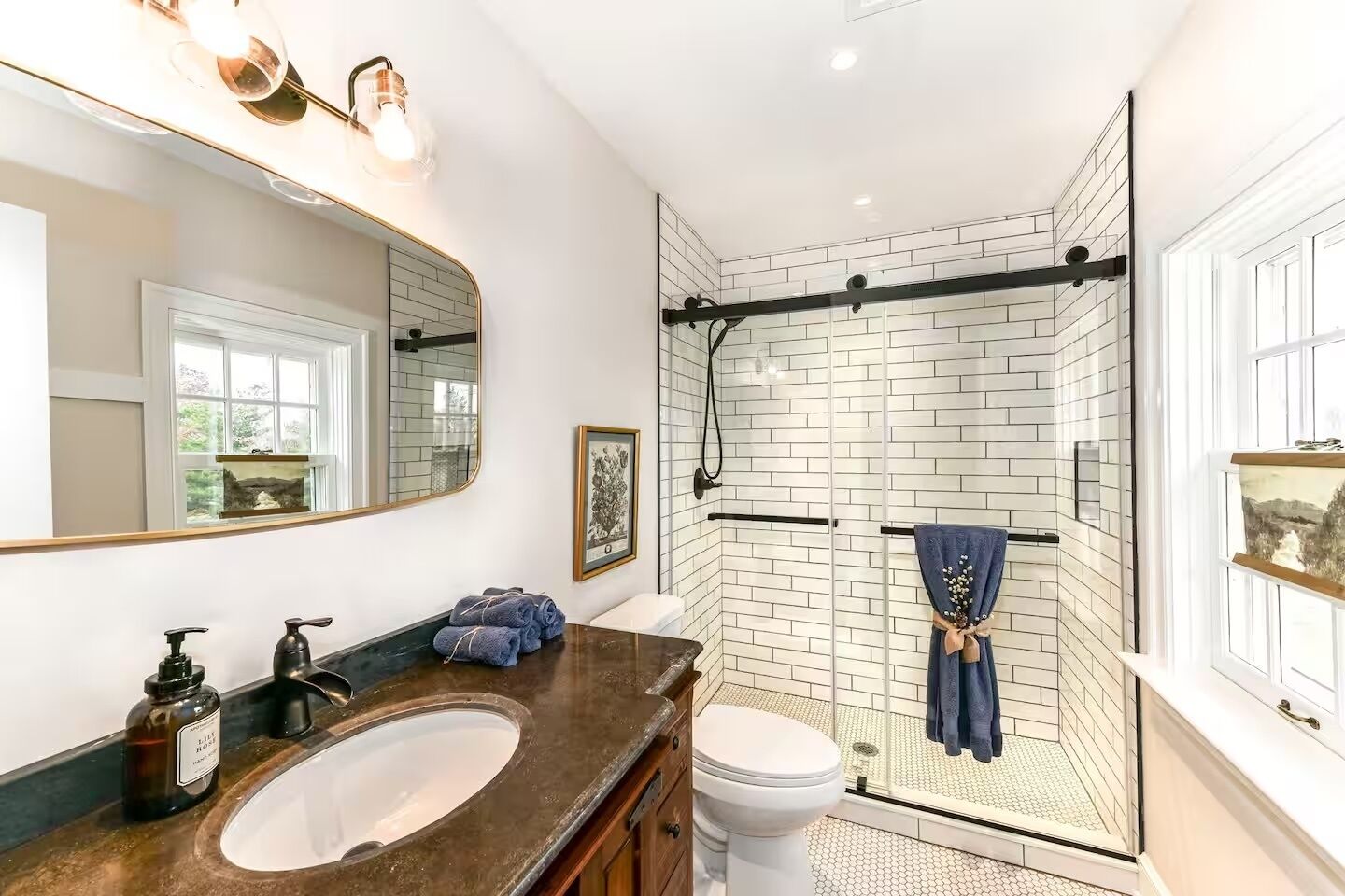 Shower, towels, toilet paper