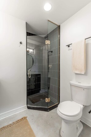 Shower, hair dryer, towels, shampoo - Park Hotel 1BR Suite 502 (Chattanooga)