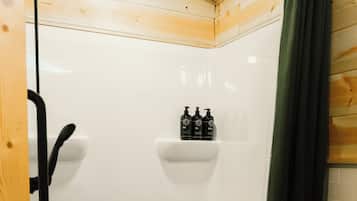 Shower, towels, soap, shampoo