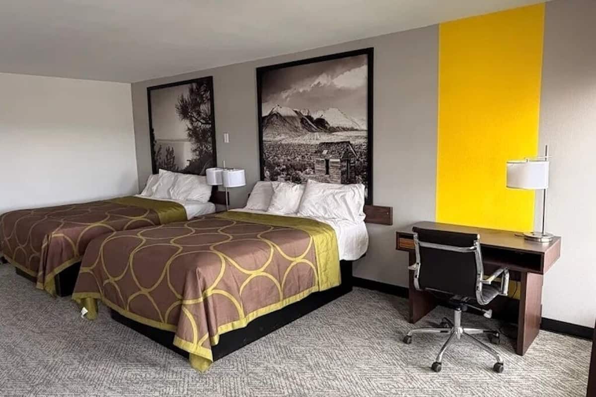 Economy Double Room, 2 Queen Beds, Non Smoking, Mountain View | Desk, laptop workspace, WiFi (free)