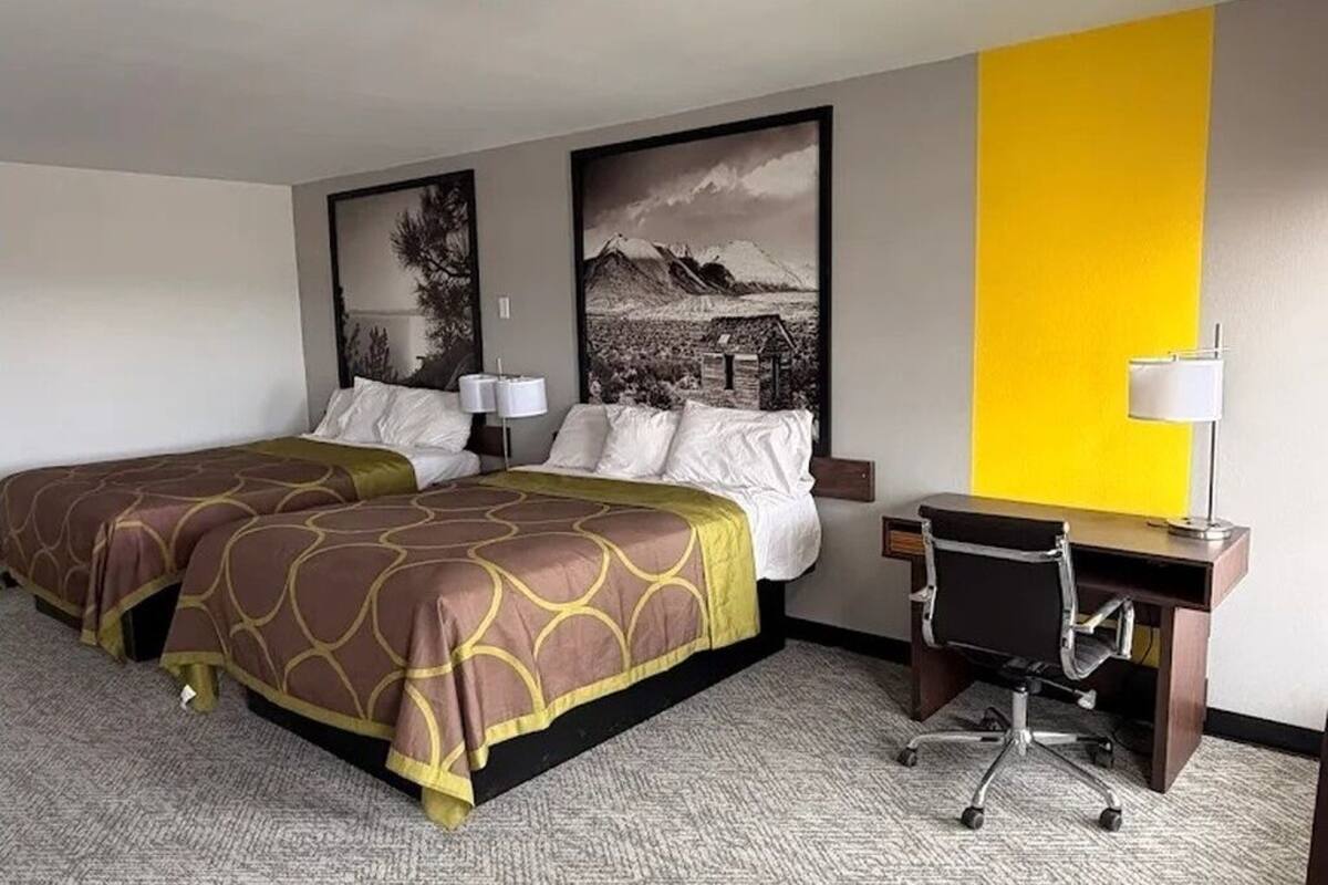 Economy Double Room, 2 Queen Beds, Non Smoking, Mountain View | Desk, laptop workspace, free WiFi