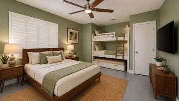 4 bedrooms, iron/ironing board, travel crib, WiFi (free)