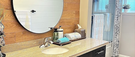 Hair dryer, towels, toilet paper