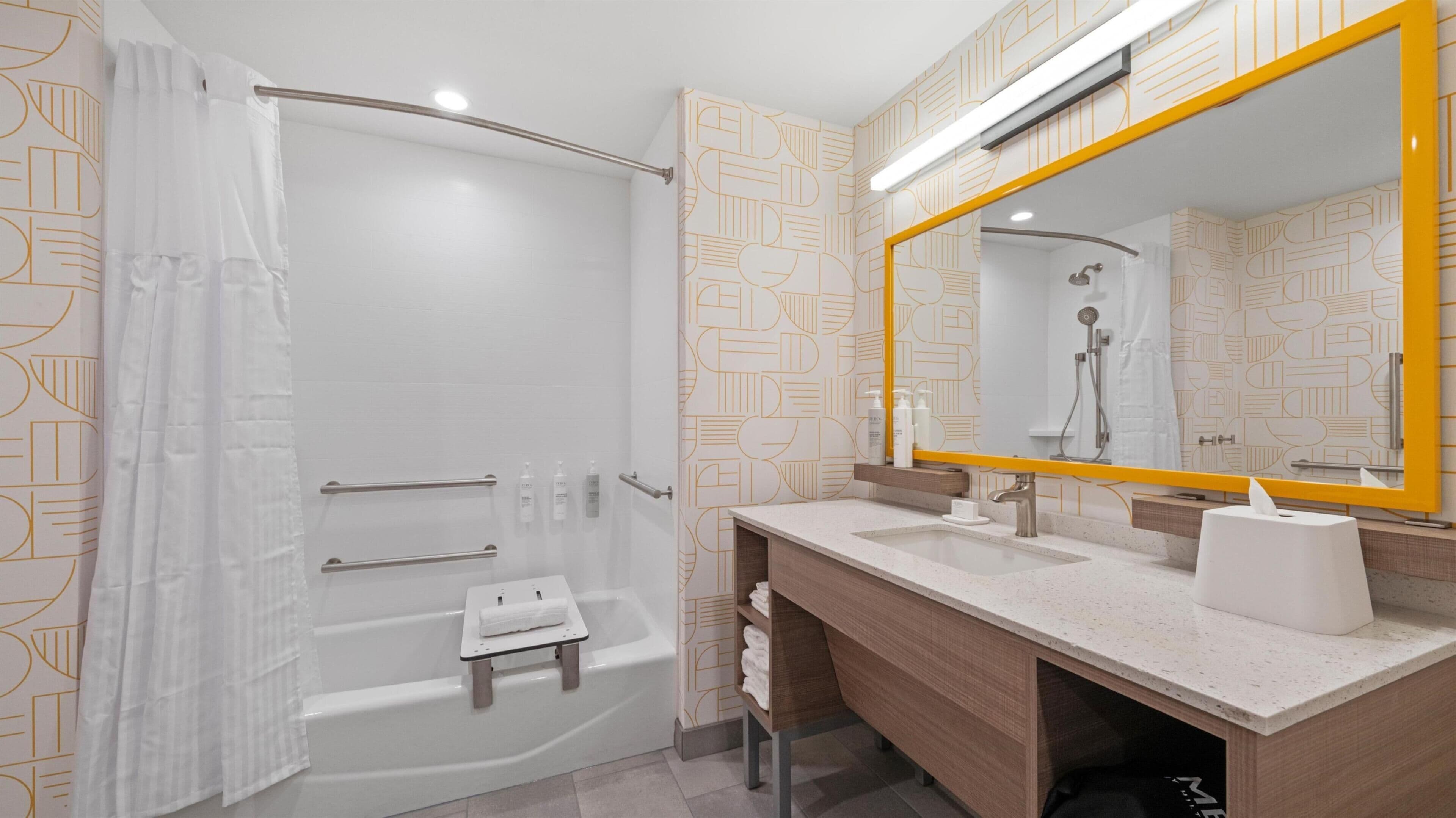 Suite, 1 King Bed, Accessible (Mobility & Hearing, Roll-in Shower) | Bathroom | Free toiletries, hair dryer