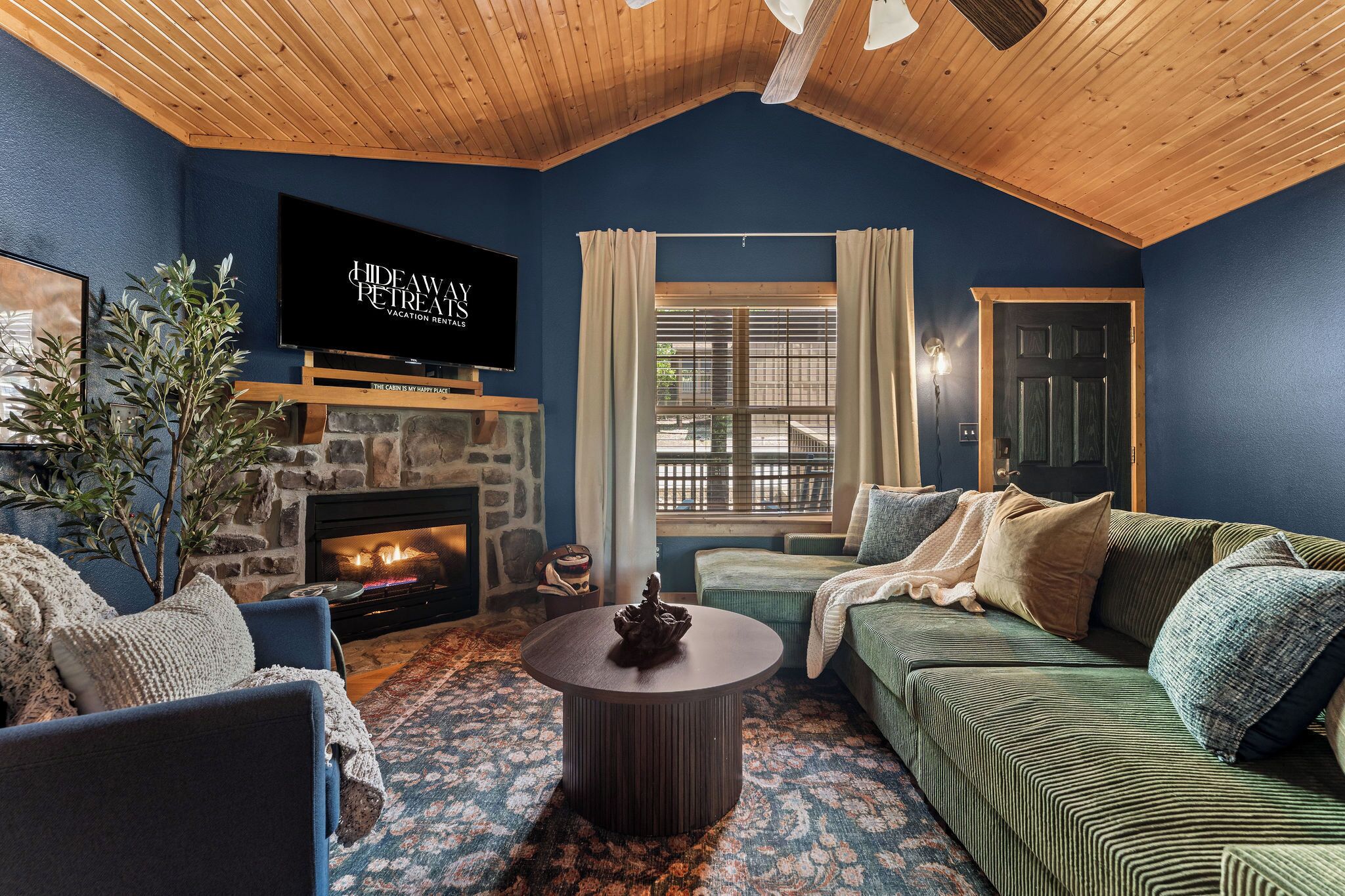 Smart TV, fireplace, DVD player, video library