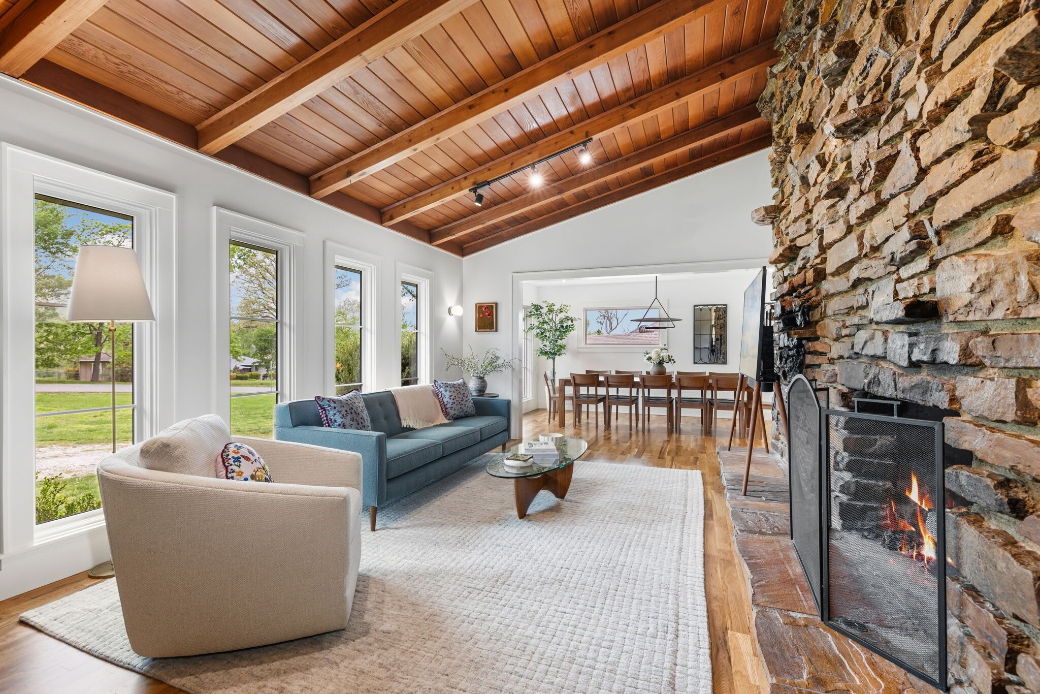 TV, fireplace, offices