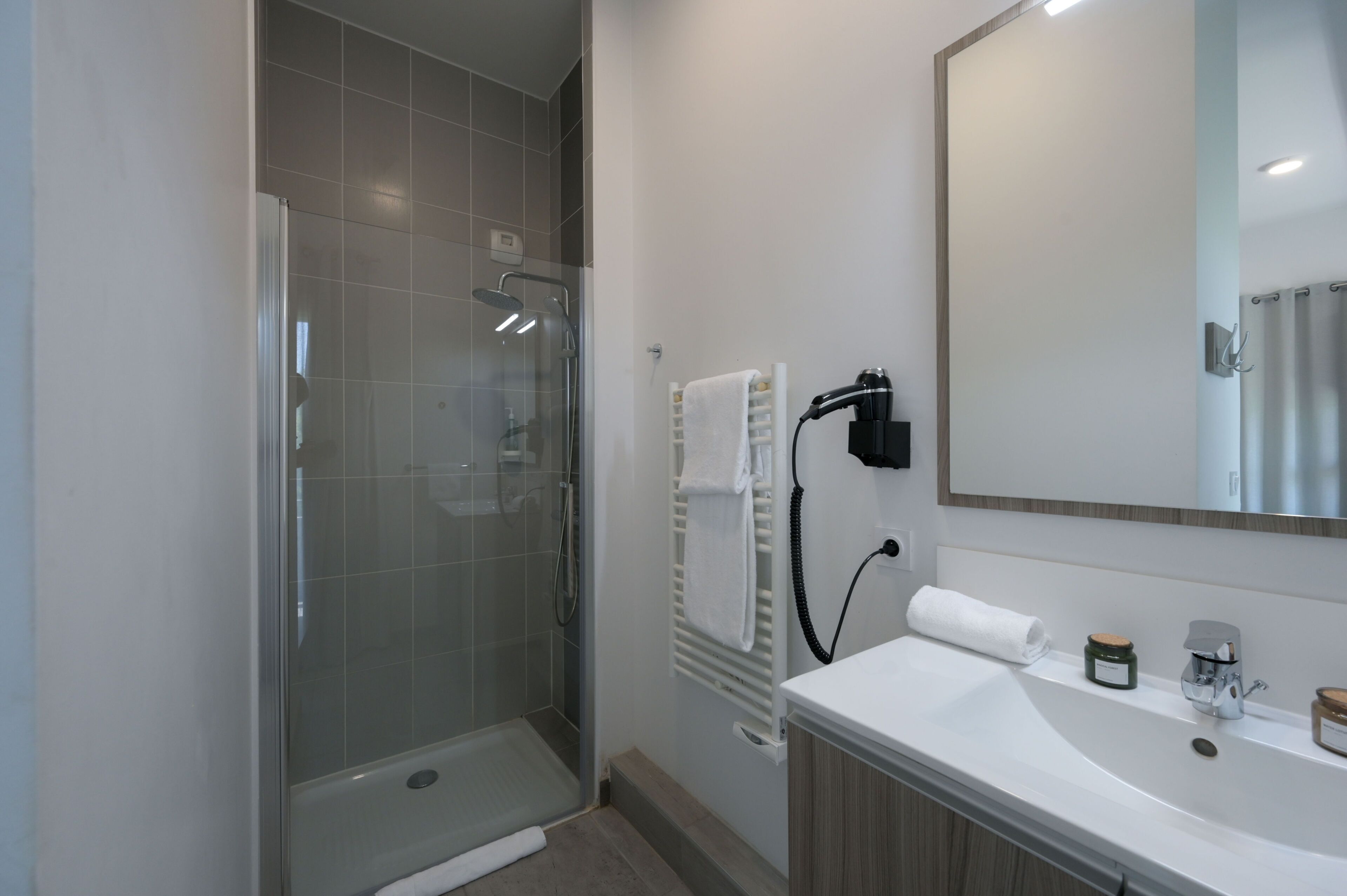 Hair dryer, towels