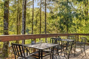 Outdoor dining - Riverfront retreat with panoramic river and forest views (Rhododendron)
