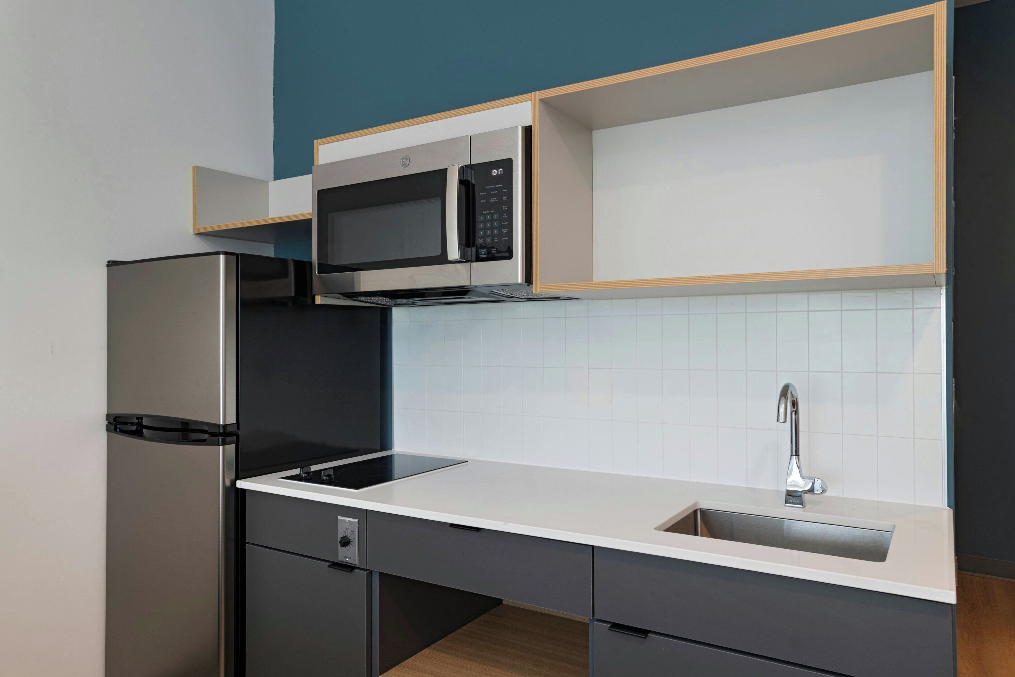 Full-sized fridge, microwave, stovetop, freezer