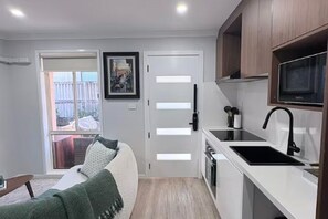 Fridge, microwave, stovetop, electric kettle