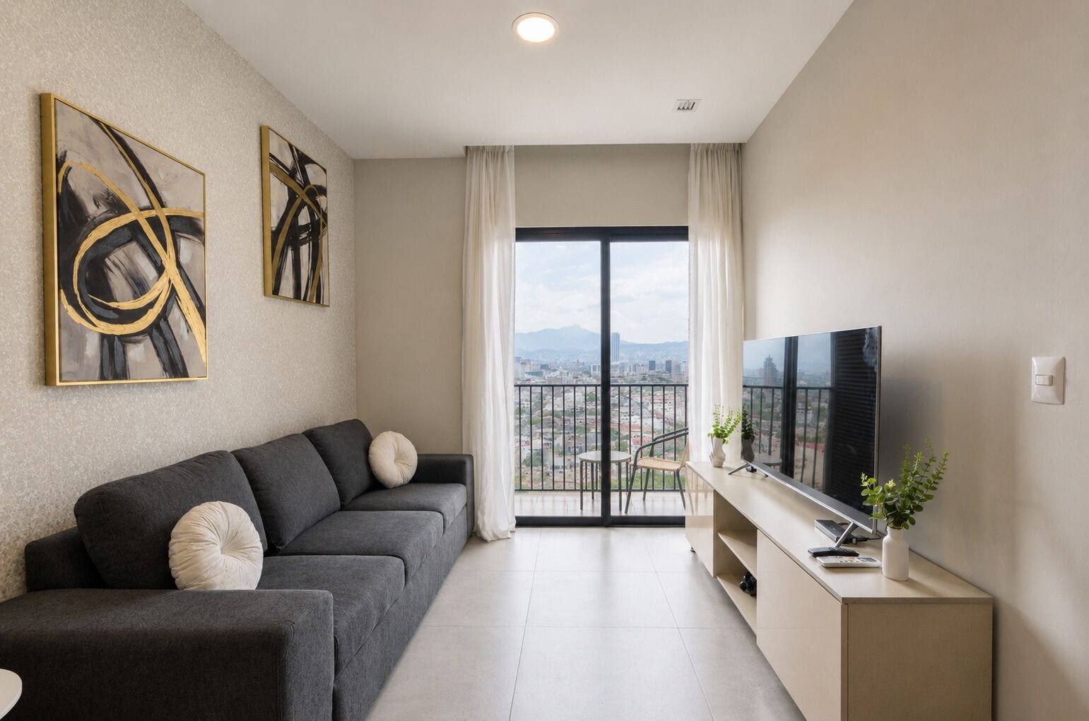 Business Suite, City View | Living area | 50-inch Smart TV with digital channels, streaming services