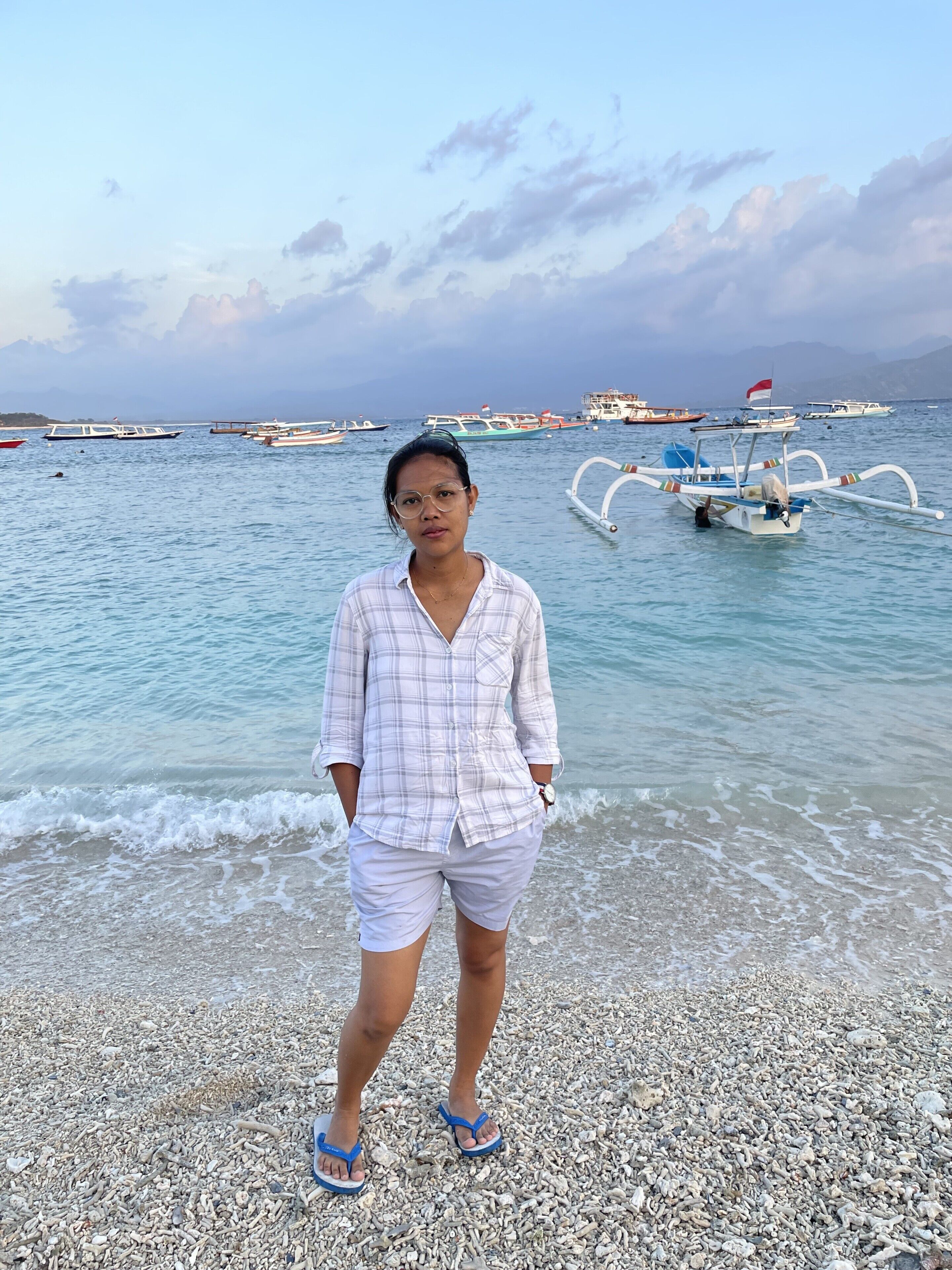 On the beach, white sand, 2 beach bars