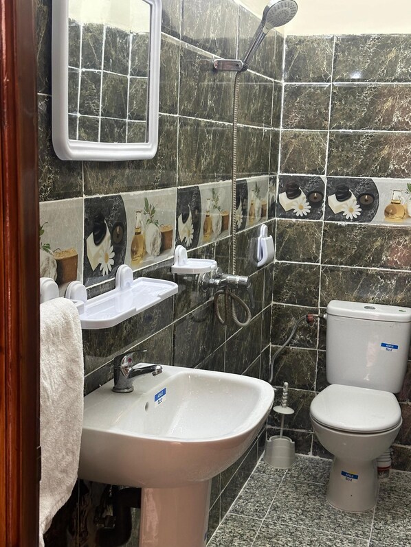 Douche, serviettes fournies, savon, papier de toilette