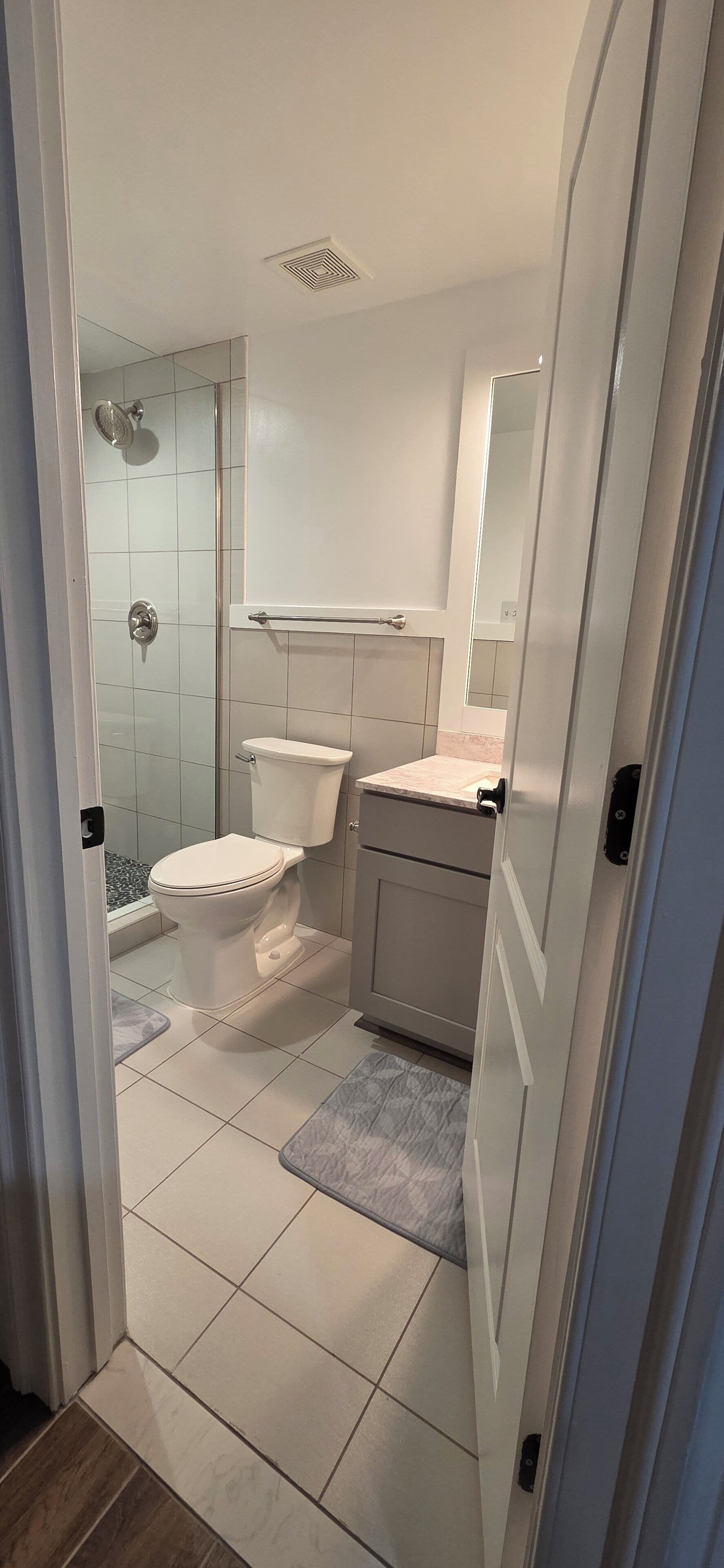 Hair dryer, bidet, towels, soap