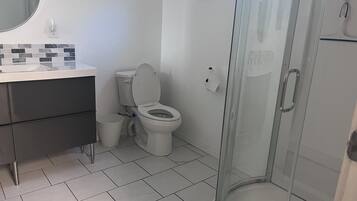 Douche, serviettes fournies, savon, papier toilette