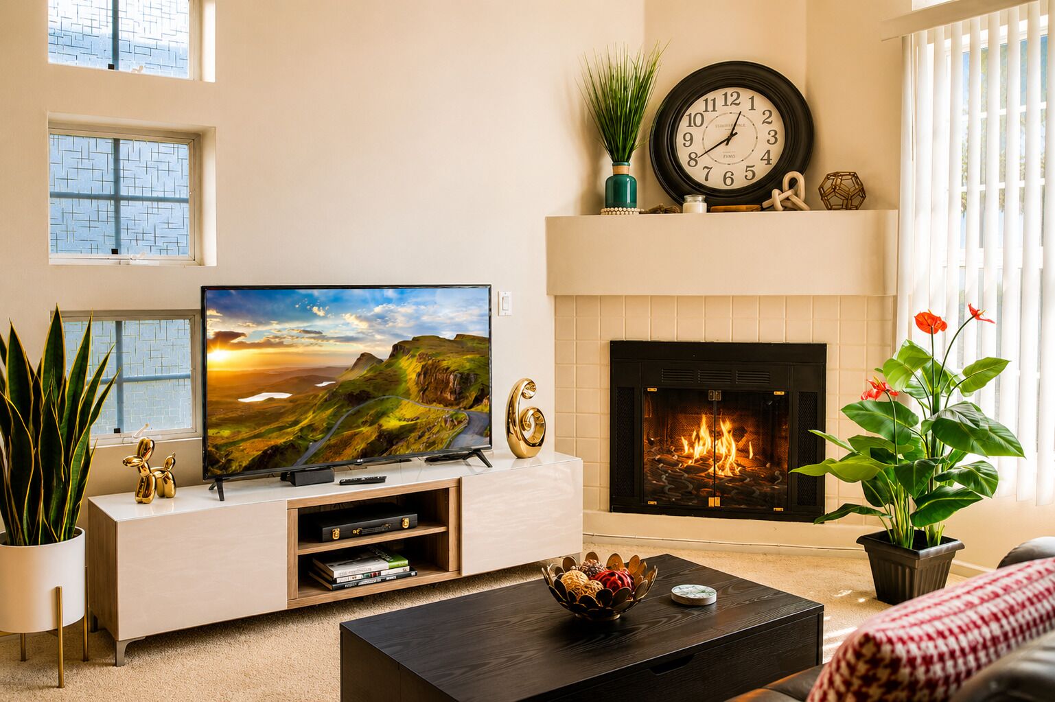 Fernseher, Kamin