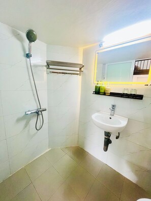 Regadera, secadora de cabello, bidet, toallas 