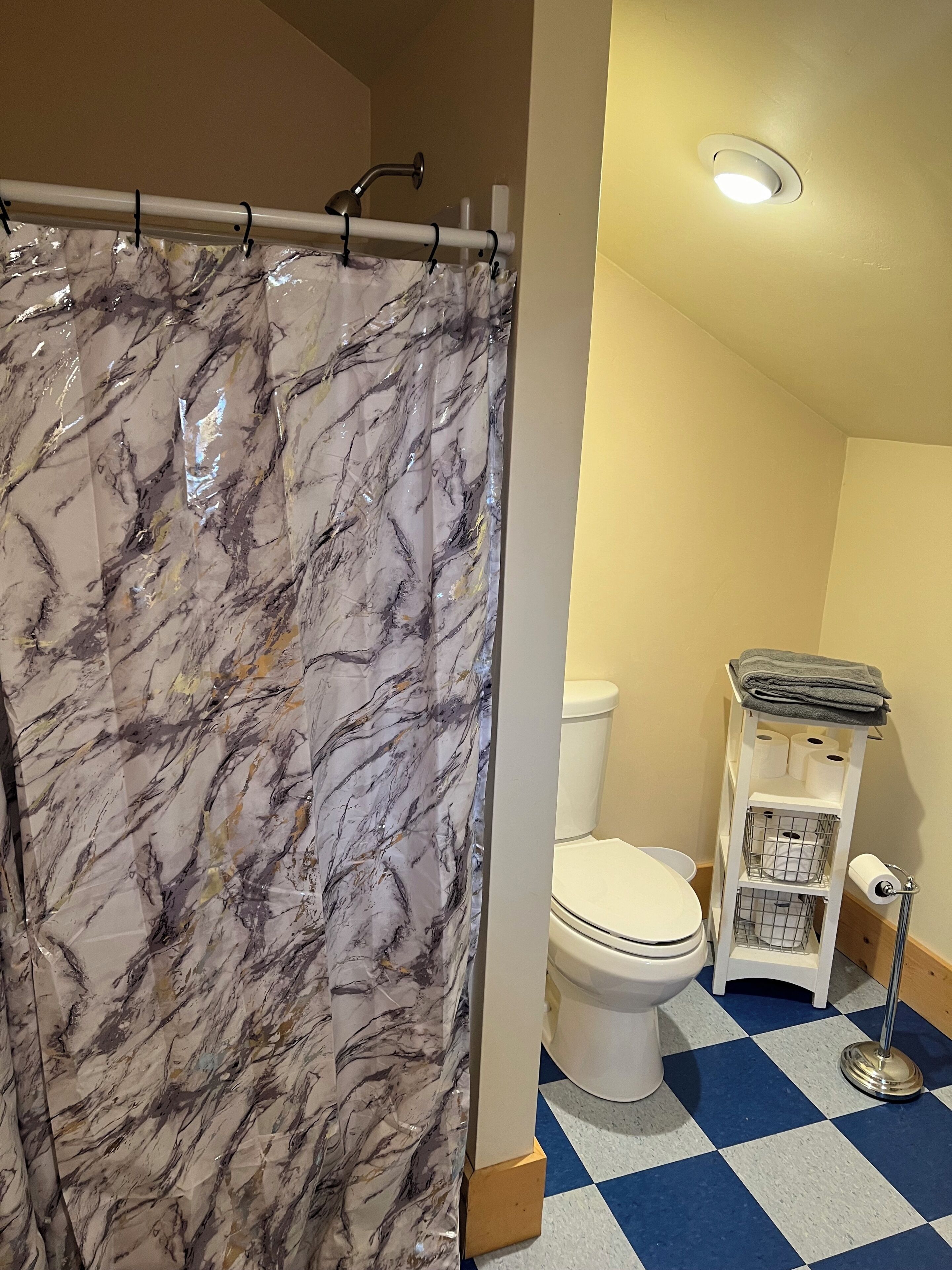 Séchoir à cheveux, serviettes fournies, savon, papier de toilette