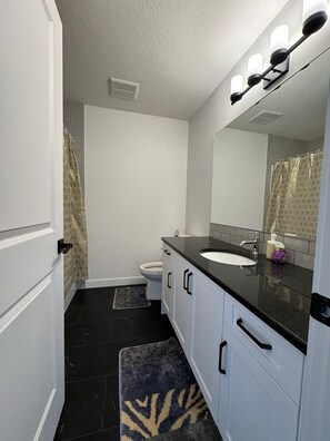 Hair dryer, towels, soap, toilet paper - Spacious 5-Bedroom Home in NE Calgary, (Calgary)