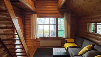 Chalet rustique, vue sur le lac | Aire de séjour