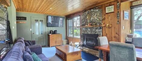 Smart TV, fireplace, DVD player