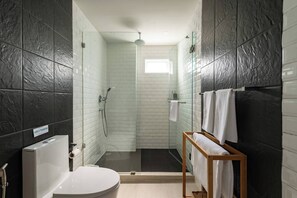 Een douche, een haardroger, handdoeken