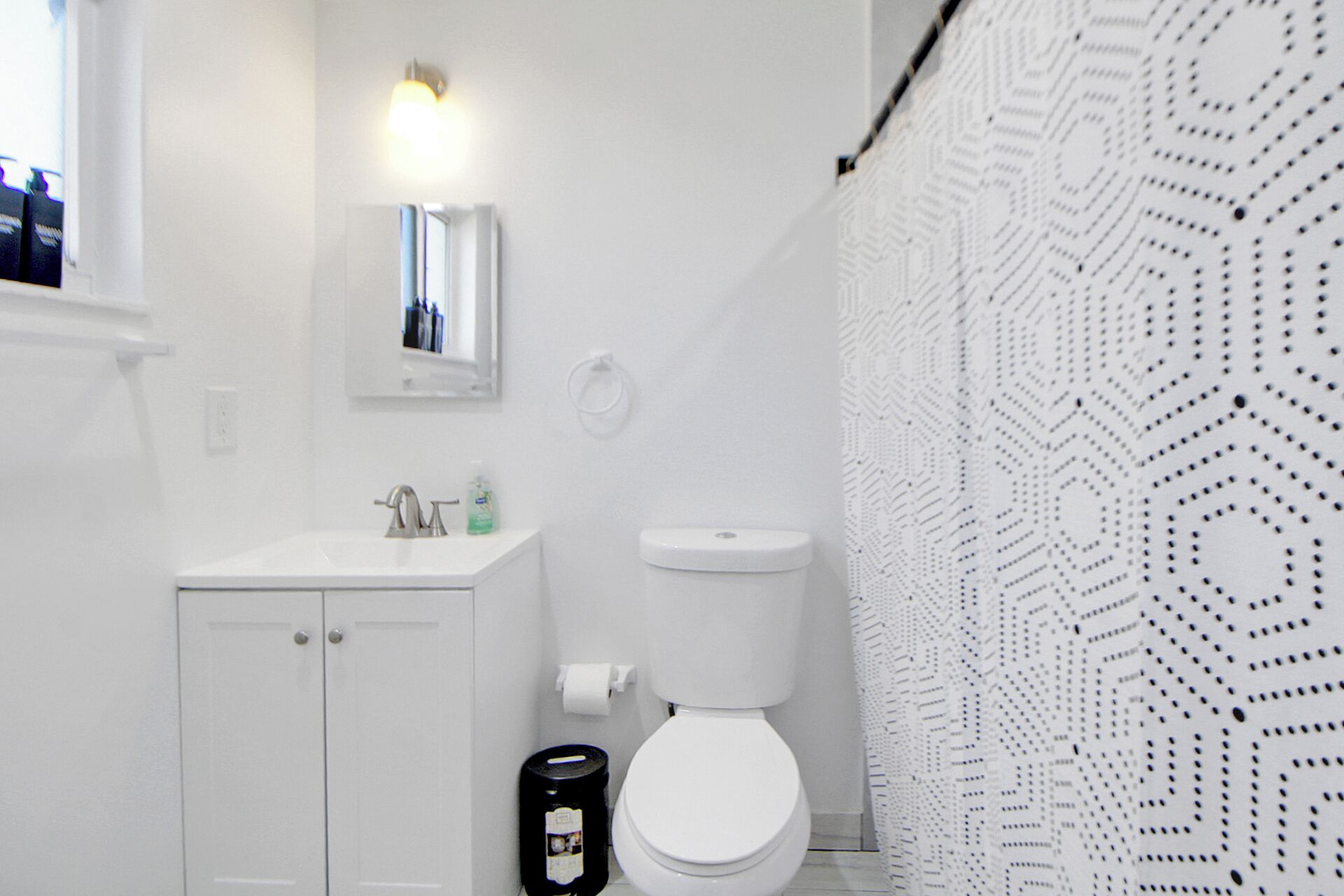 Shower, towels, soap, toilet paper
