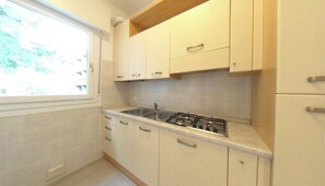 Kühlschrank, Mikrowelle, Herdplatte, Kochgeschirr/Geschirr/Besteck