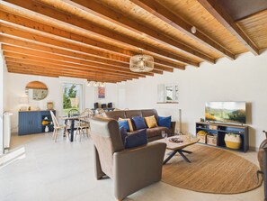 TV, fireplace - Family home with large garden in a quiet area (Plouider)