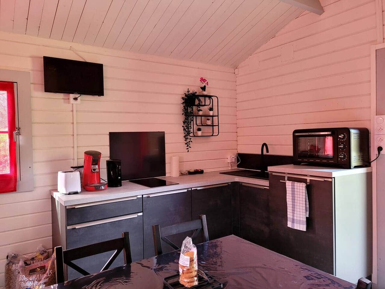 Fridge, microwave, oven, coffee/tea maker