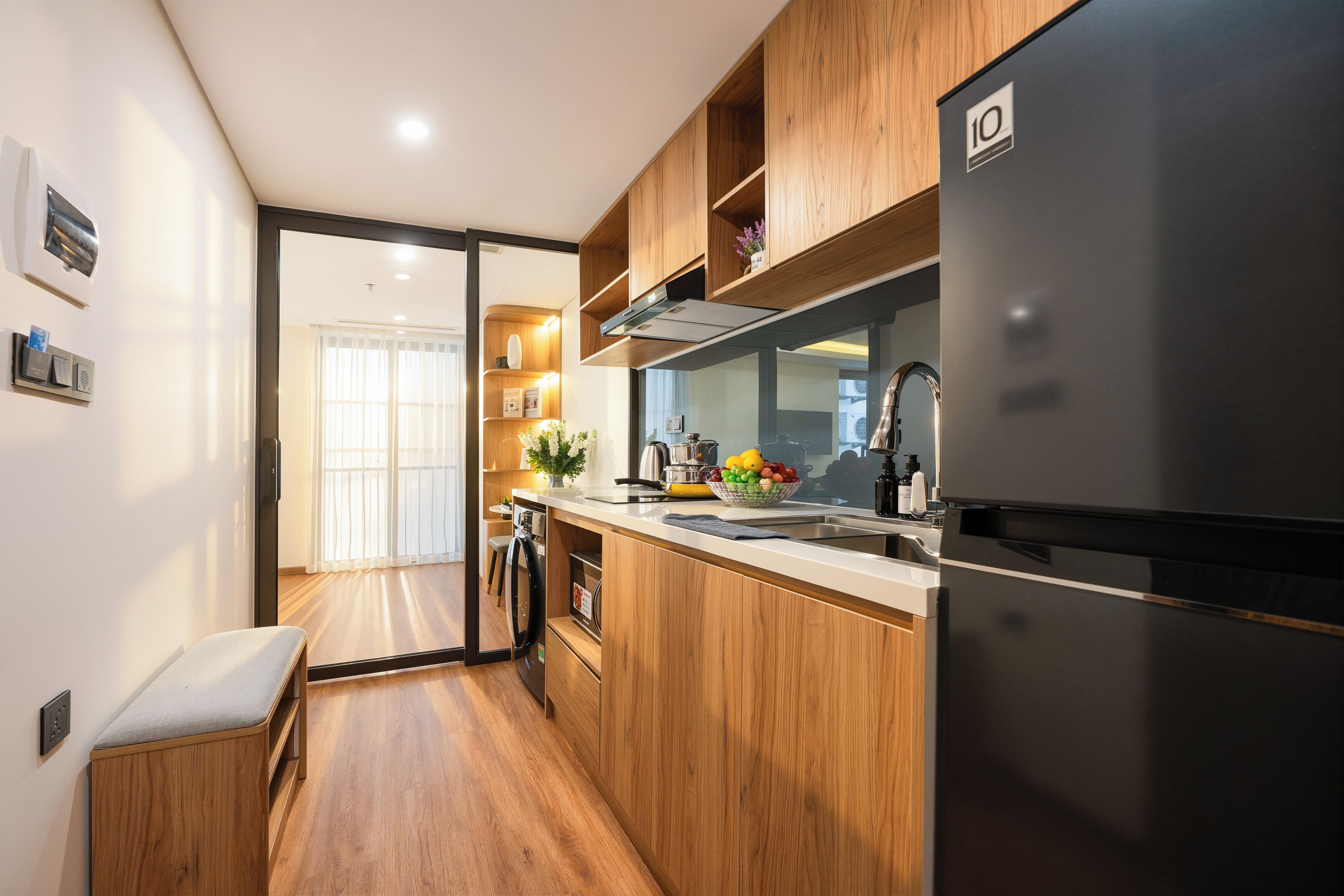 Studio, 1 Queen Bed, Balcony | Private kitchen | Fridge, microwave, stovetop, cookware/dishes/utensils